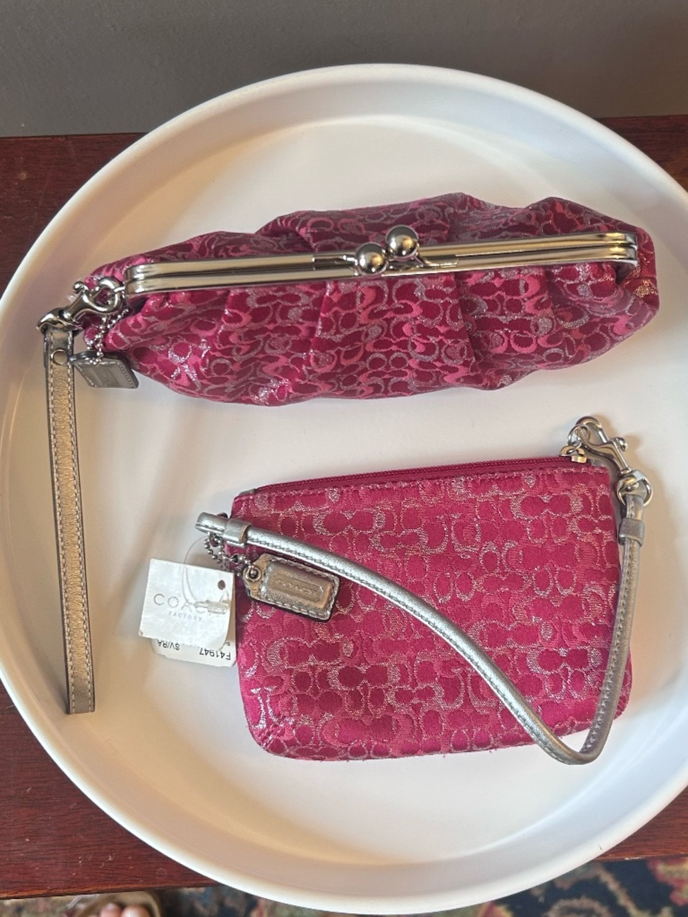 NWT Coach Raspberry Lurex Wristlet and Kisslock Pouch Duo - Picture 2 of 7